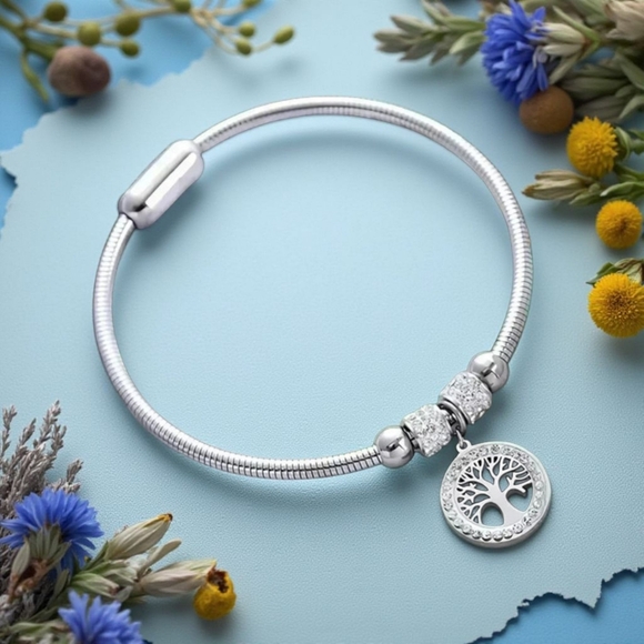 ๐๏ธ18K Gold Plated Stainless Steel Bangle with Tree of Life Charm FREE Earrings - Picture 6 of 14